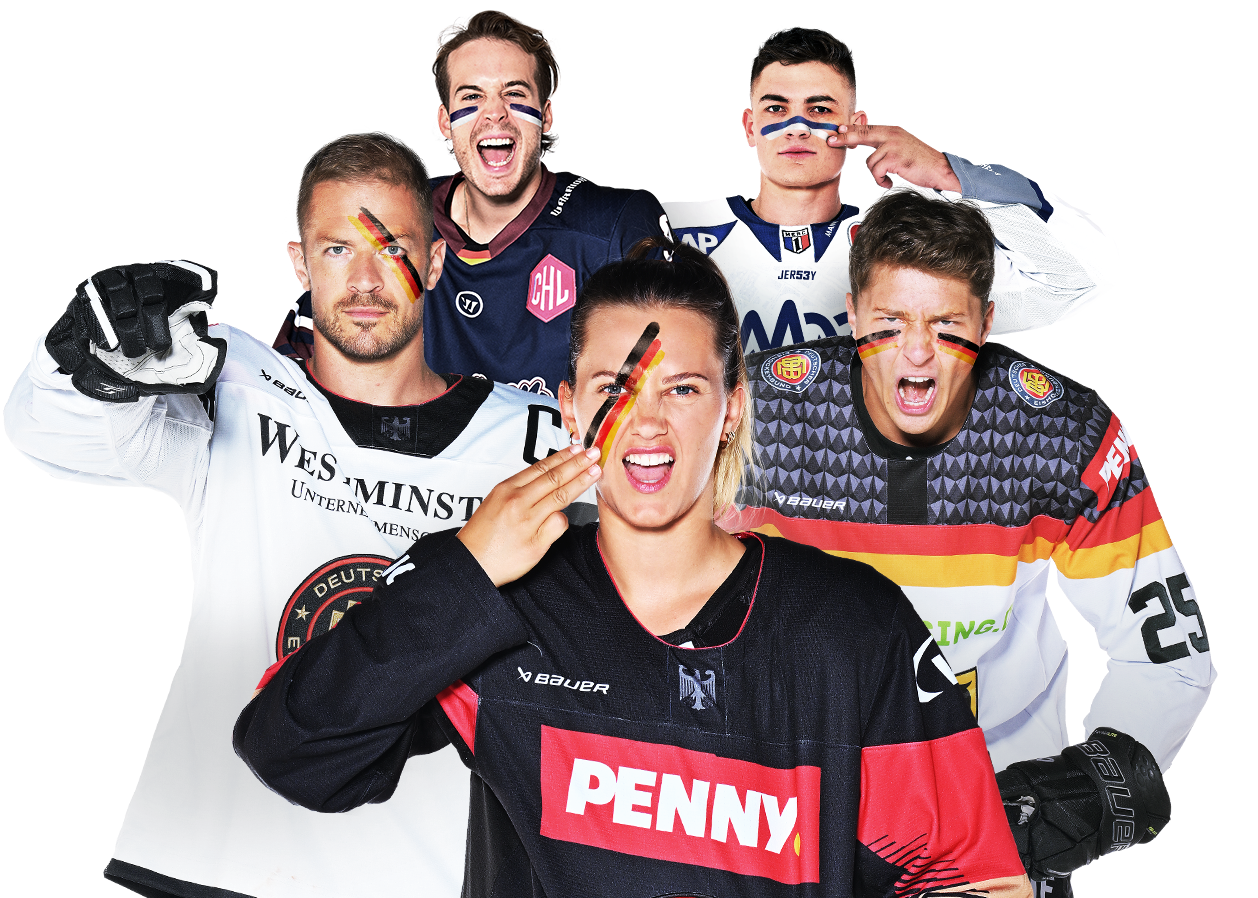 Werbemotiv mit Spielern aus der DEL und der Nationalteams der Herren und Frauen.